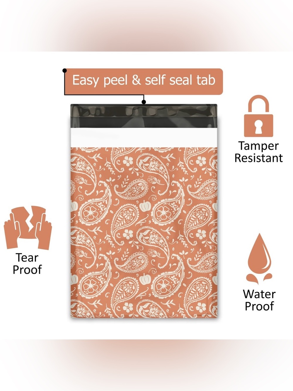 Set of 20 10x13 Poly Mailers Fall Pumpkin Paisley Shipping Bags Self Seal Orange - Picture 6 of 7